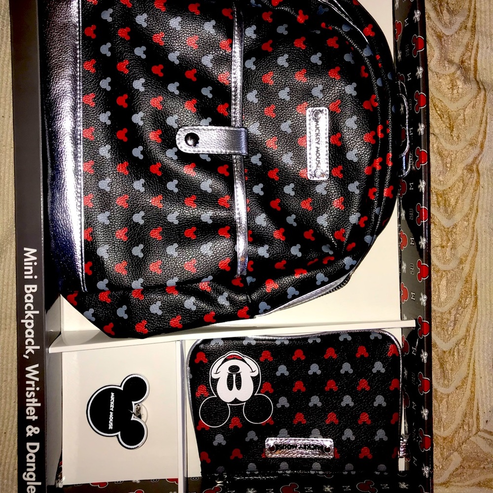 Disney Mickey Mouse mini Backpack, Wristlet, and Keychain Set